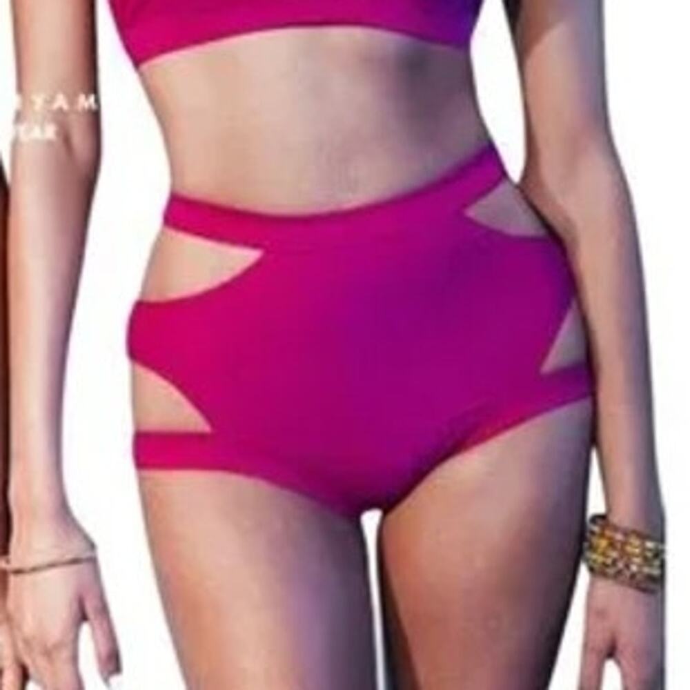 NWT Andrea Iyamah High Waisted Cut-Out Bikini Bottom Magenta Womens M Beach Swim